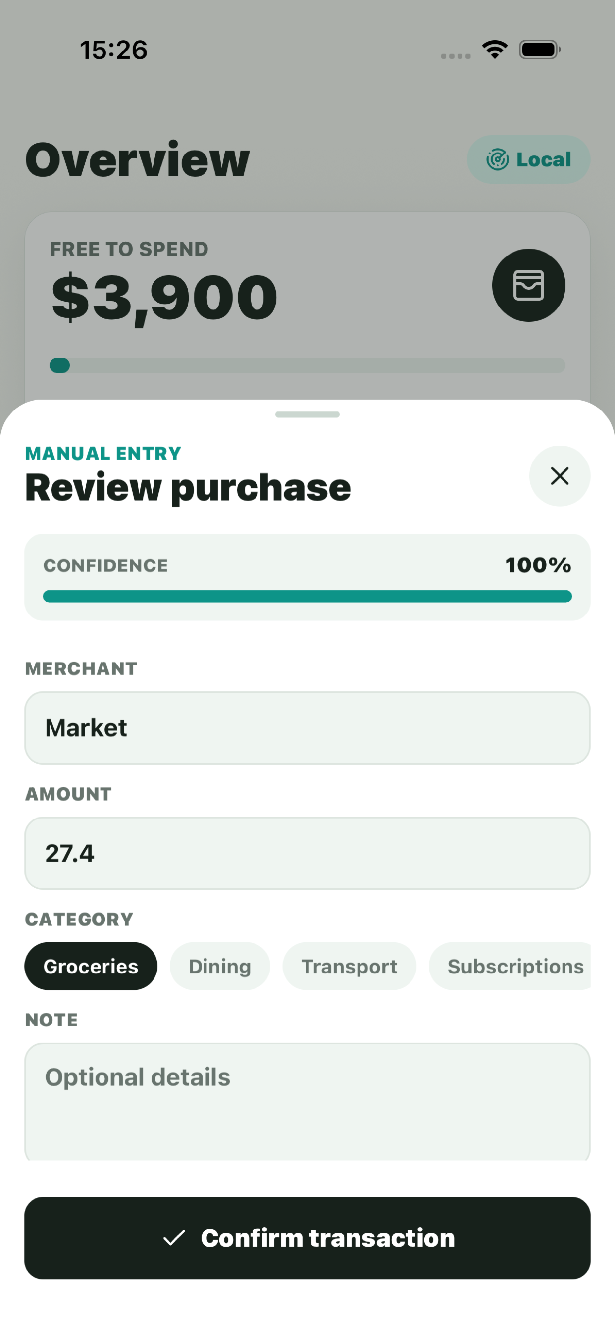 FinPilot expense review screen